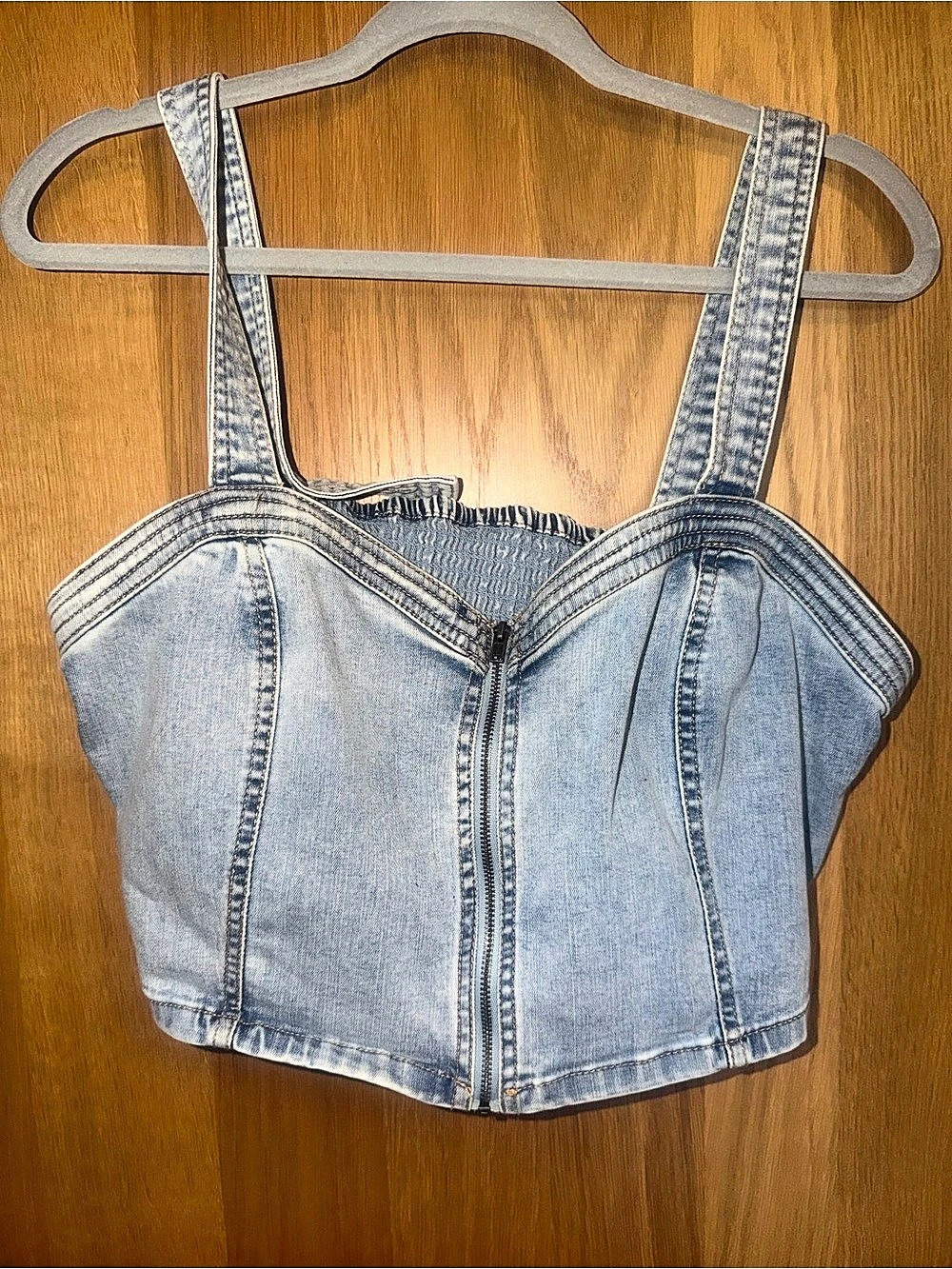 Willow & Thread Denim Bustier Crop Top in Blue